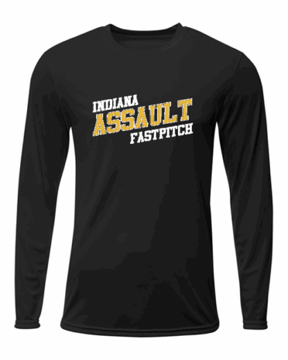 Indiana Assault Fastpitch Black Long Sleeve Drifit Tee (3 logos) - Image 2