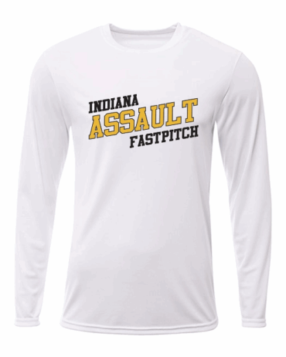Indiana Assault Fastpitch White Long Sleeve Drifit Tee (2 logos)